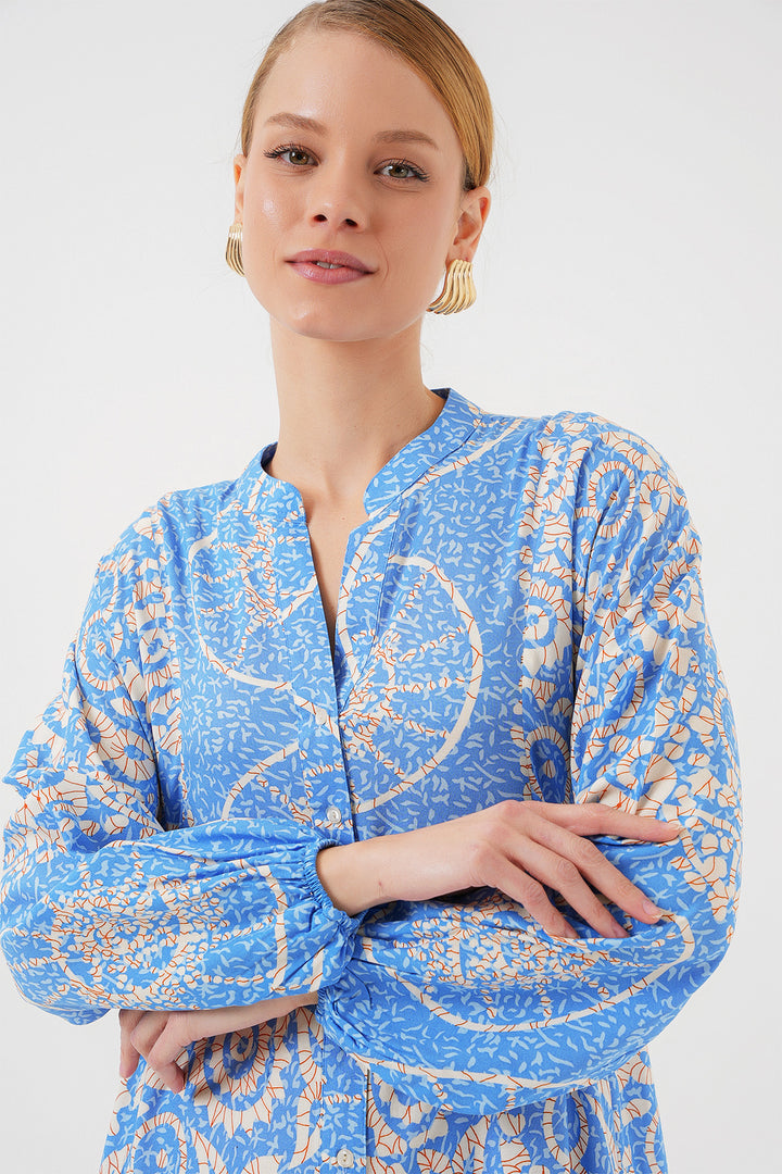 BGD Women Authentic Patterned Hijab Dress - S. Blue - Edina