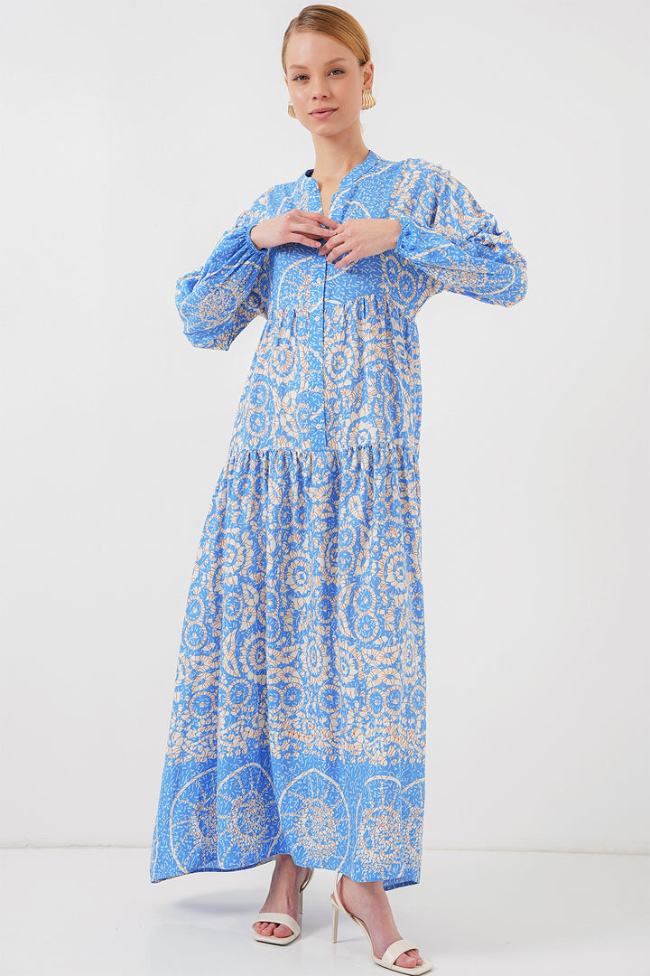 BGD Women Authentic Patterned Hijab Dress - S. Blue - Edina