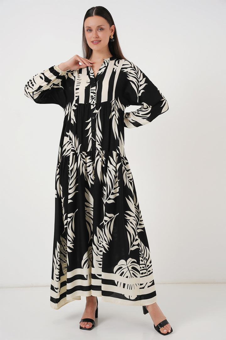 BGD Women Authentic Patterned Hijab Dress - Black 12 - Snizhne