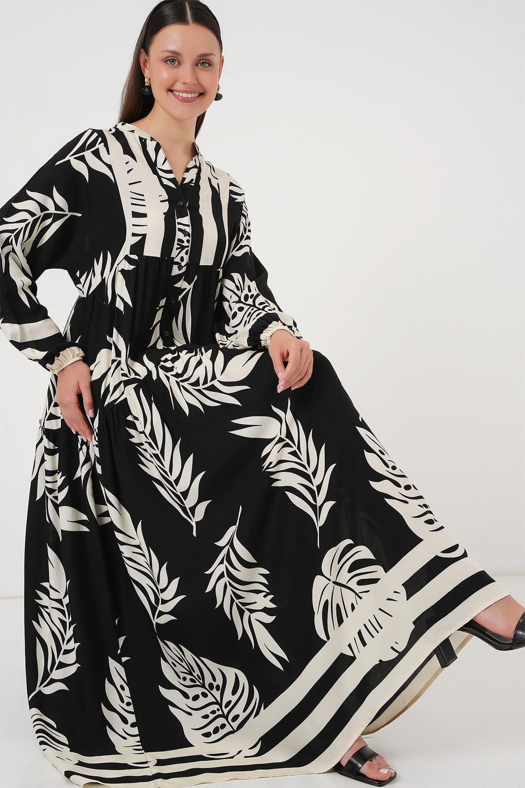 BGD Women Authentic Patterned Hijab Dress - Black 12 - Snizhne