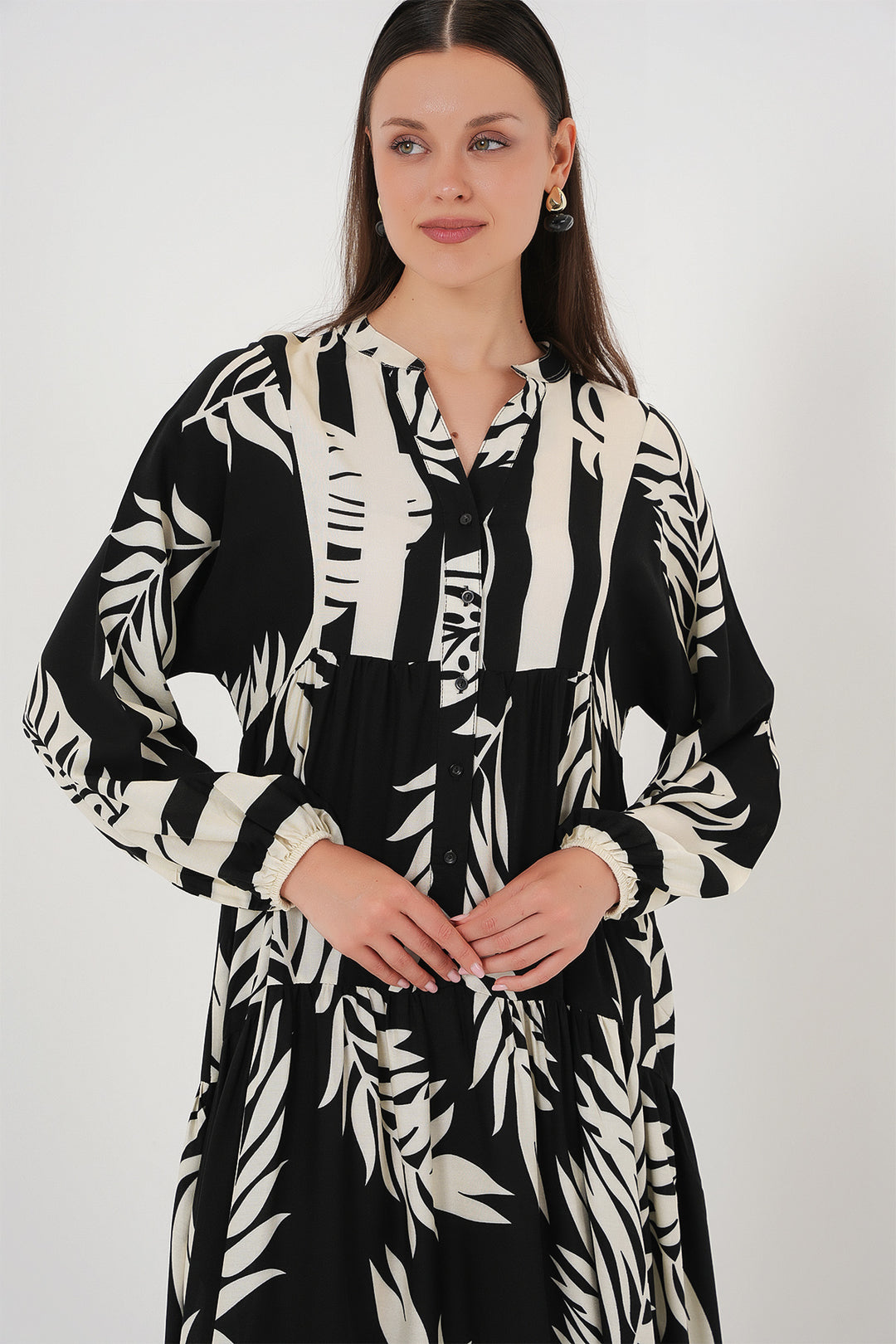 BGD Women Authentic Patterned Hijab Dress - Black 12 - Snizhne