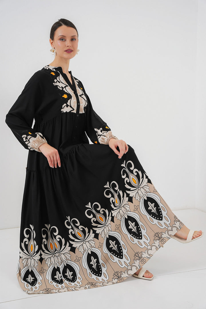 BGD Women Authentic Patterned Hijab Dress - Black 6 - Islip