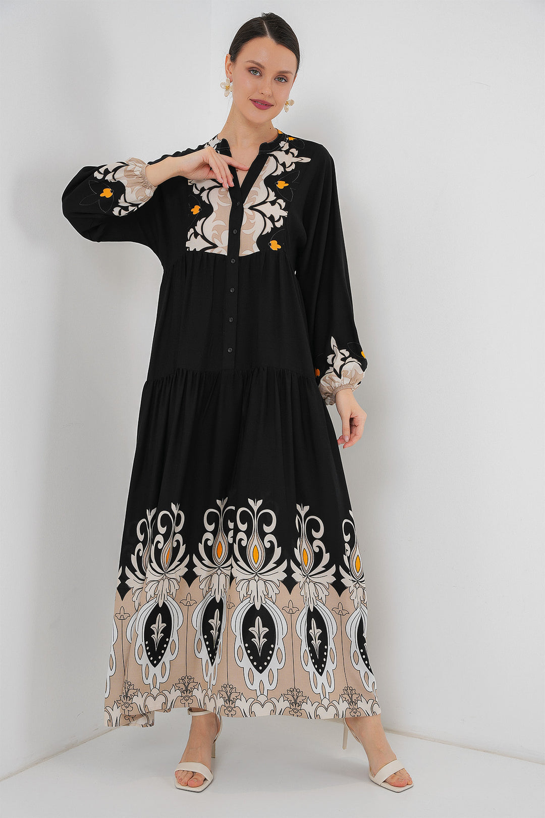 BGD Women Authentic Patterned Hijab Dress - Black 6 - Islip