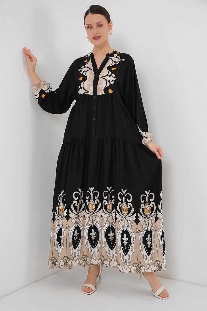 BGD Women Authentic Patterned Hijab Dress - Black 6 - Islip