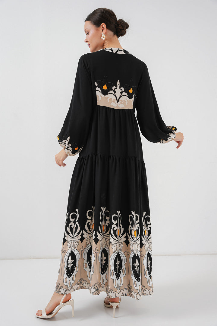 BGD Women Authentic Patterned Hijab Dress - Black 6 - Islip