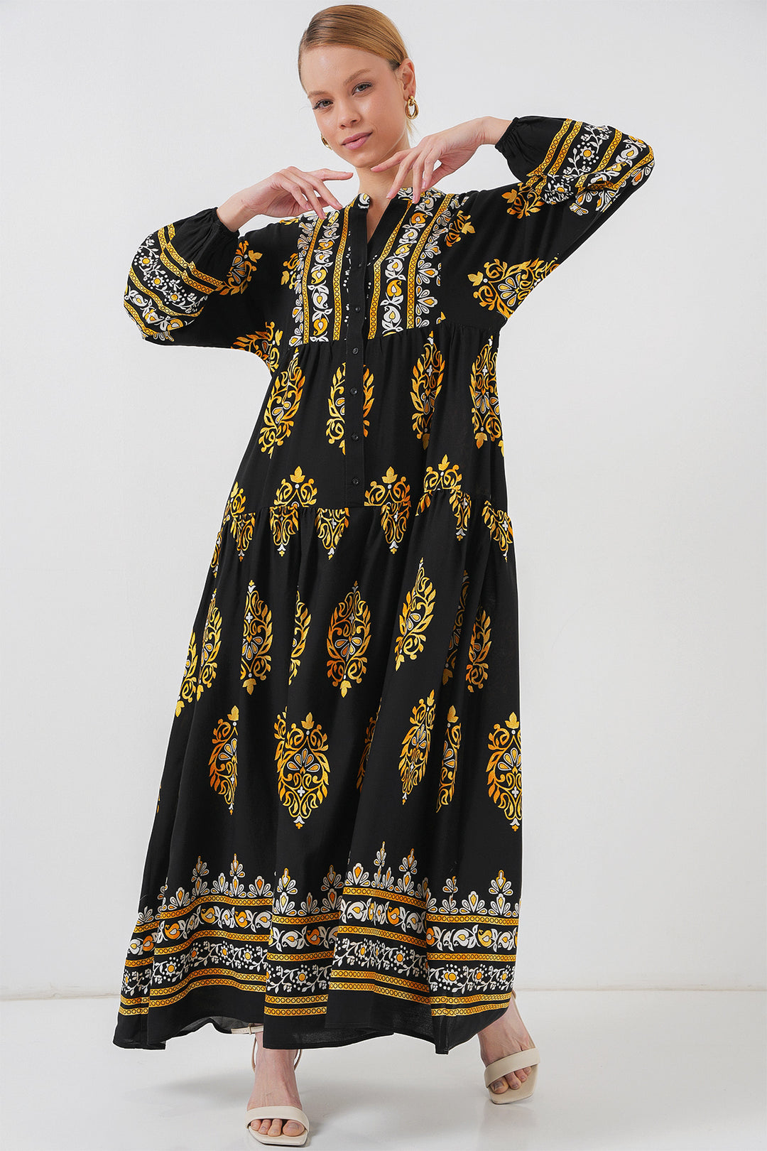 BGD Women Authentic Patterned Hijab Dress - Black 6 - Alghero