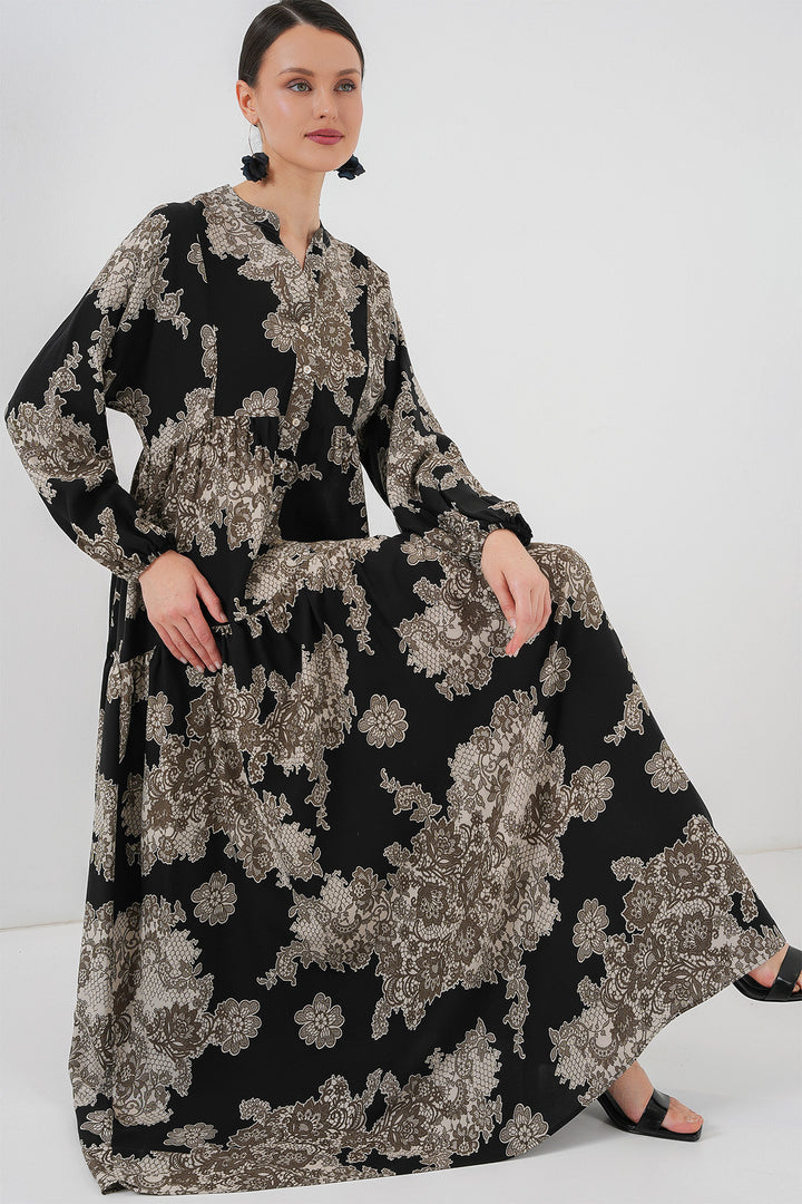 BGD Women Authentic Patterned Hijab Dress - Black 7 - Braga
