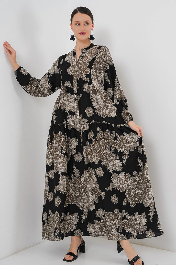 BGD Women Authentic Patterned Hijab Dress - Black 7 - Braga