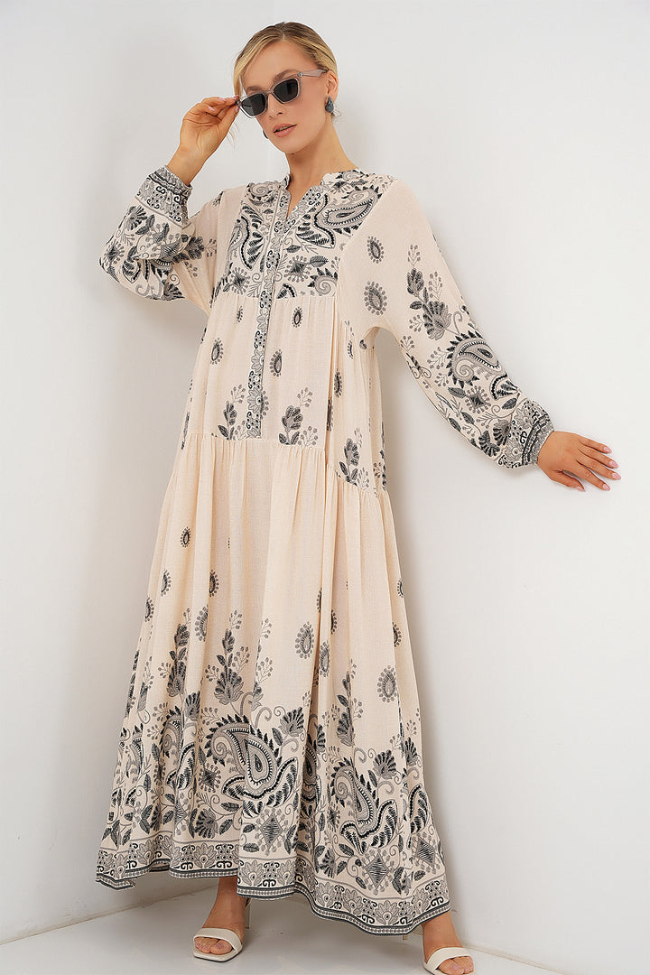 BGD Women Authentic Patterned Hijab Dress - Black - Cream - Acapulco de Juárez