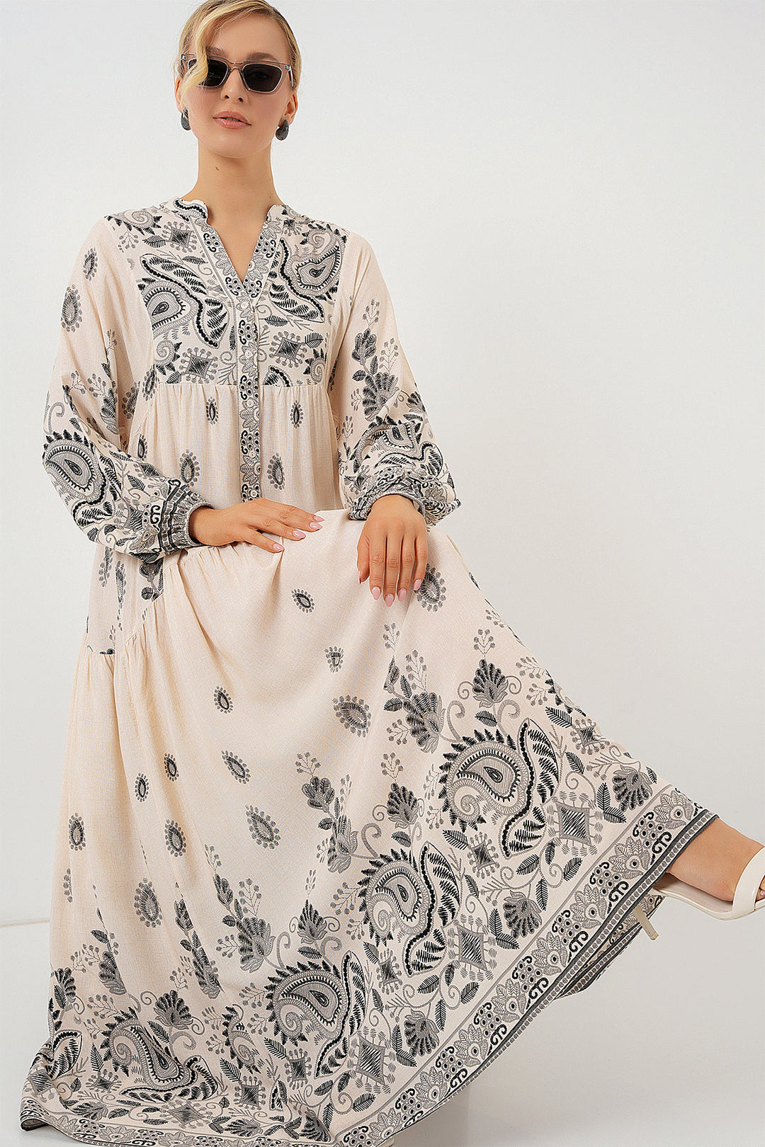 BGD Women Authentic Patterned Hijab Dress - Black - Cream - Acapulco de Juárez