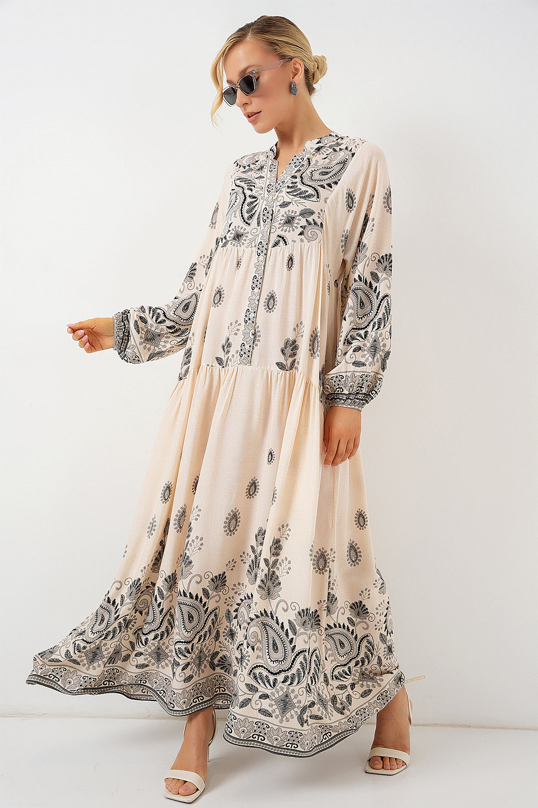 BGD Women Authentic Patterned Hijab Dress - Black - Cream - Acapulco de Juárez