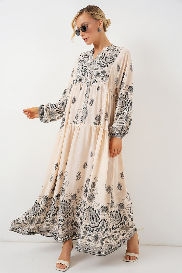 BGD Women Authentic Patterned Hijab Dress - Black - Cream - Acapulco de Juárez