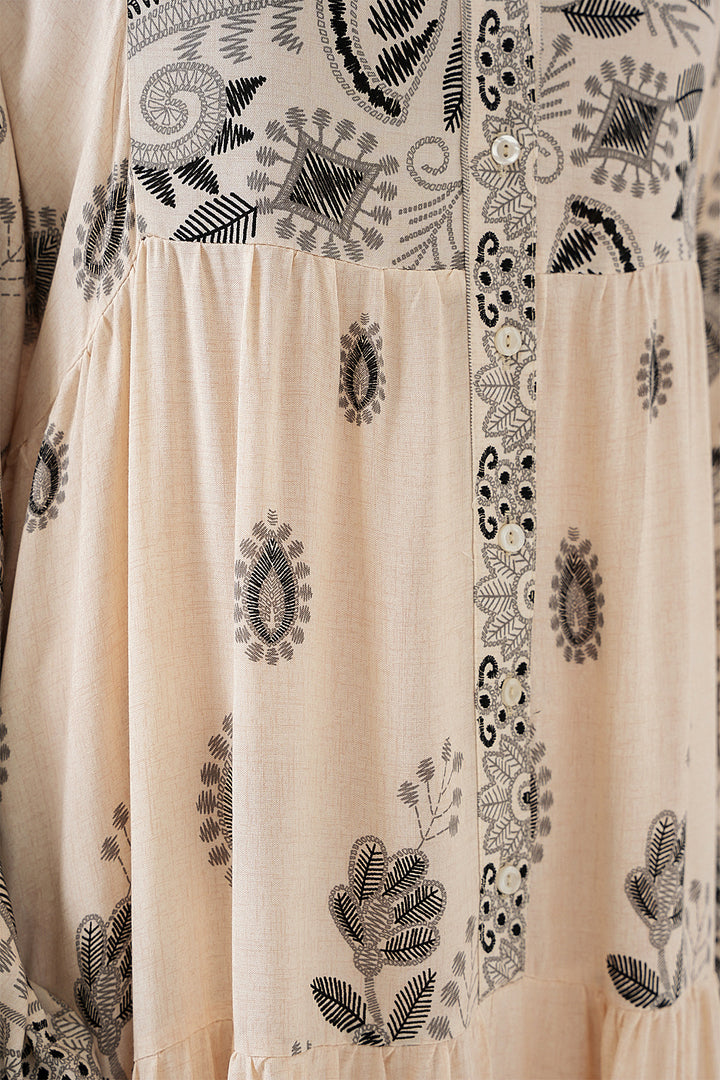 BGD Women Authentic Patterned Hijab Dress - Black - Cream - Acapulco de Juárez