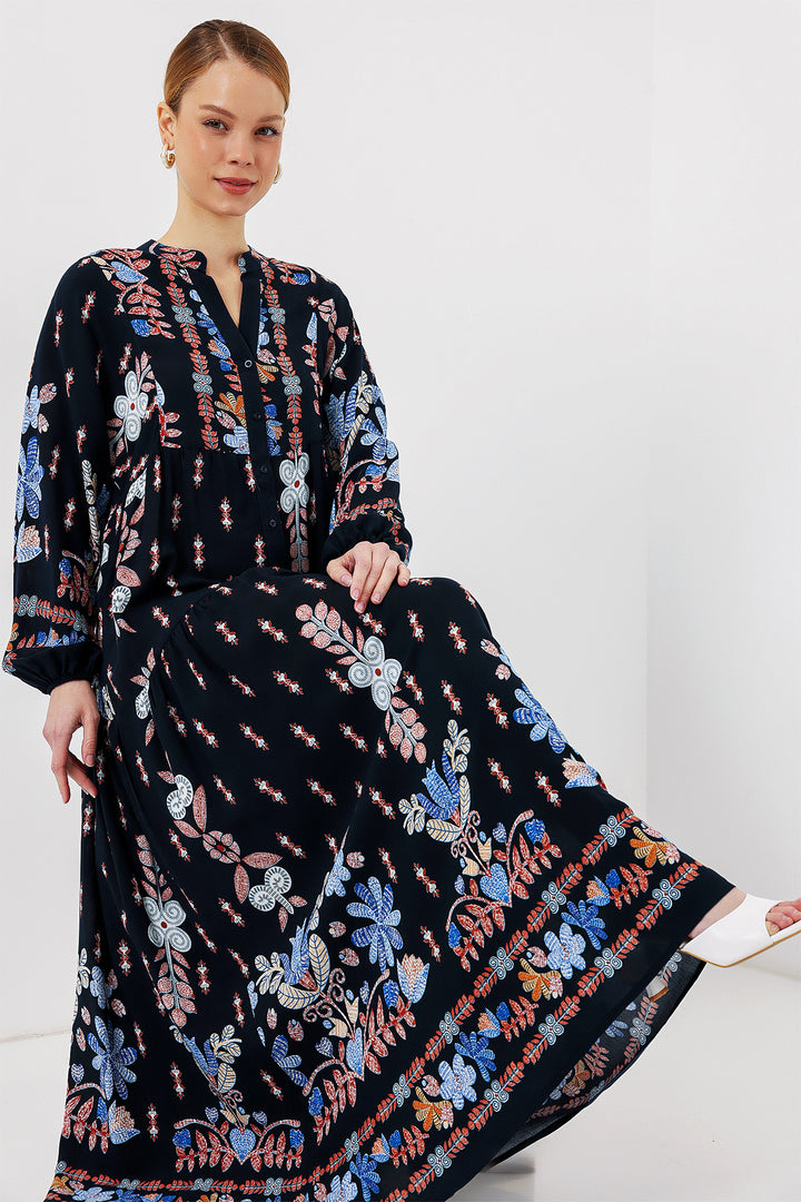 BGD Women Authentic Patterned Hijab Dress - Black - Blue - Apaseo el Alto