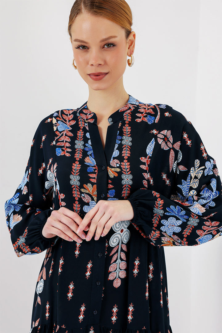 BGD Women Authentic Patterned Hijab Dress - Black - Blue - Apaseo el Alto