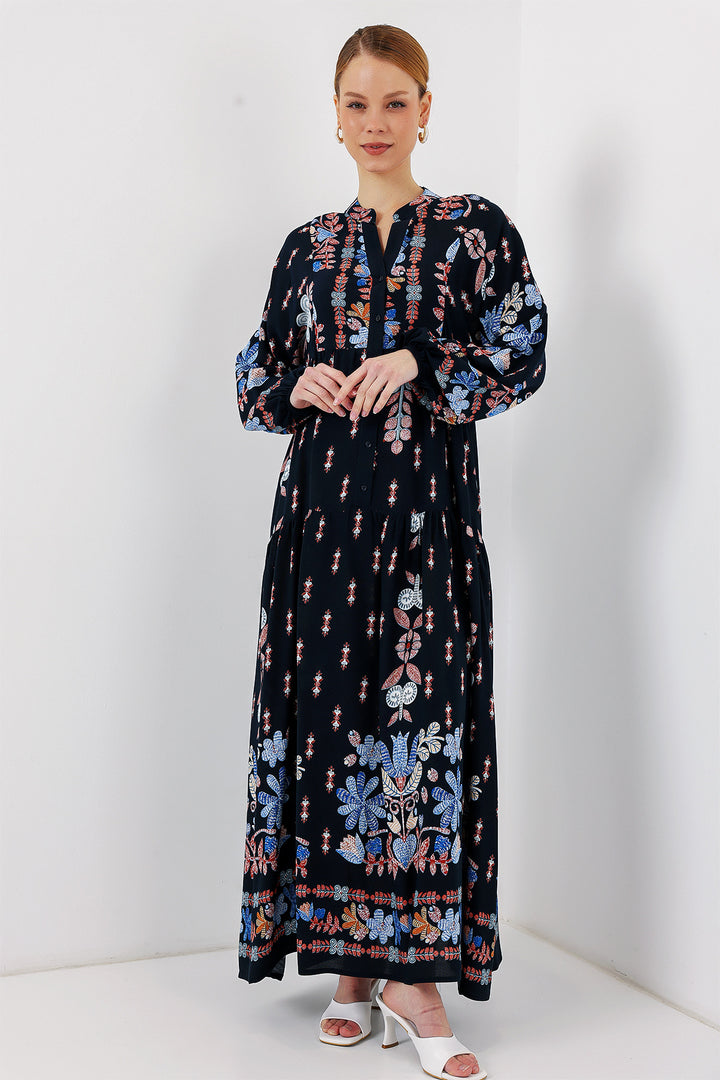 BGD Women Authentic Patterned Hijab Dress - Black - Blue - Apaseo el Alto