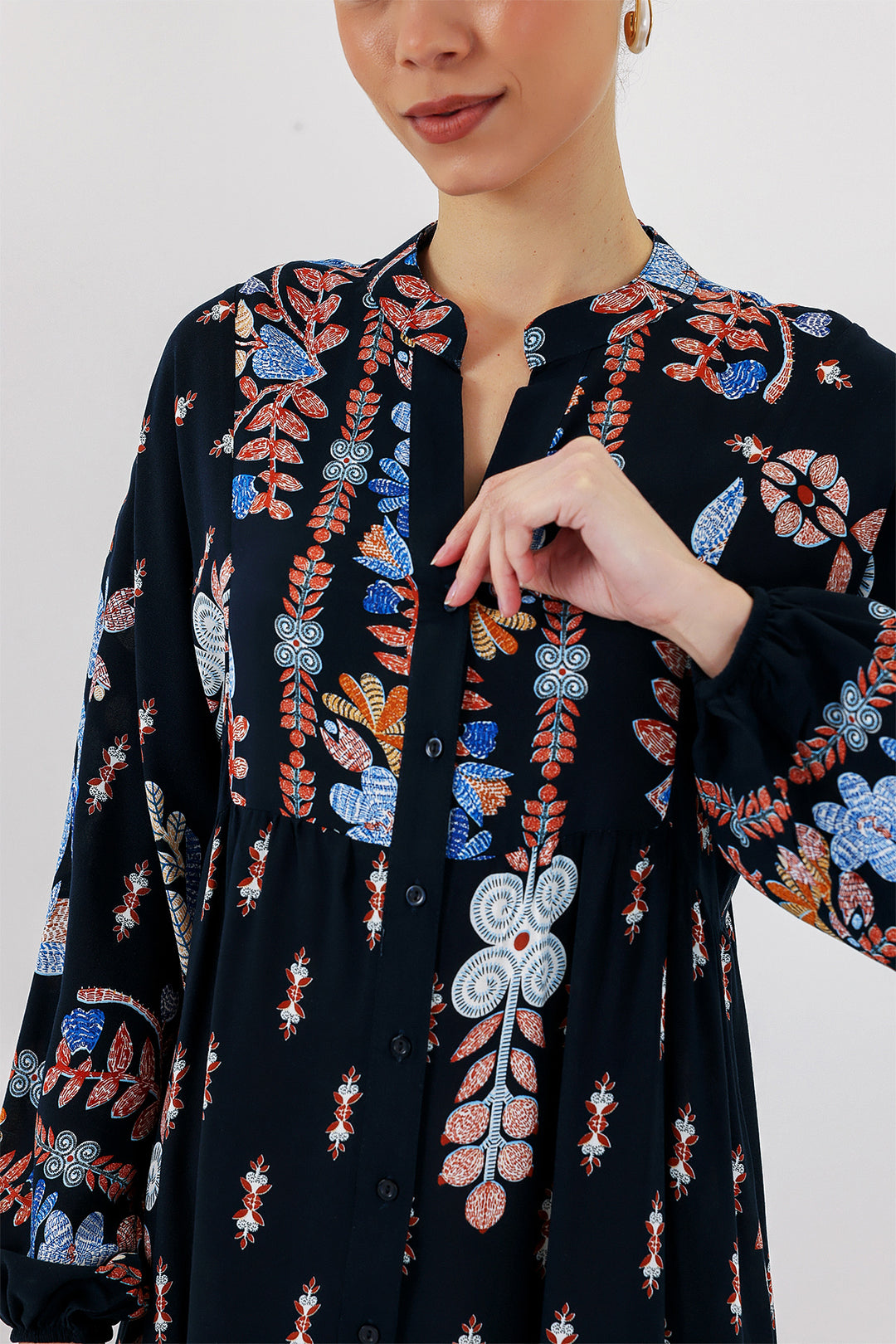 BGD Women Authentic Patterned Hijab Dress - Black - Blue - Apaseo el Alto