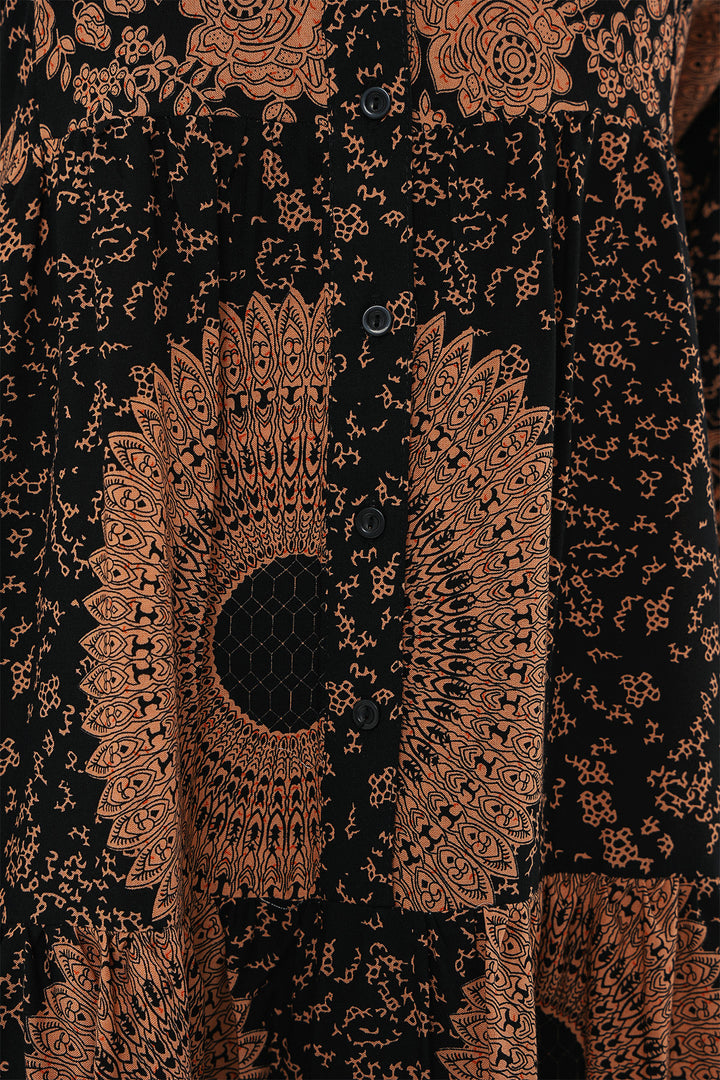 BGD Women Authentic Patterned Hijab Dress - Black - Tan - Helmond