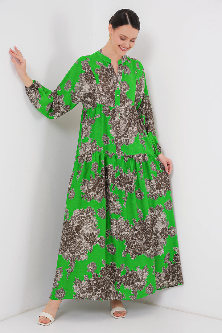 BGD Women Authentic Patterned Hijab Dress - Black - Green - Celle