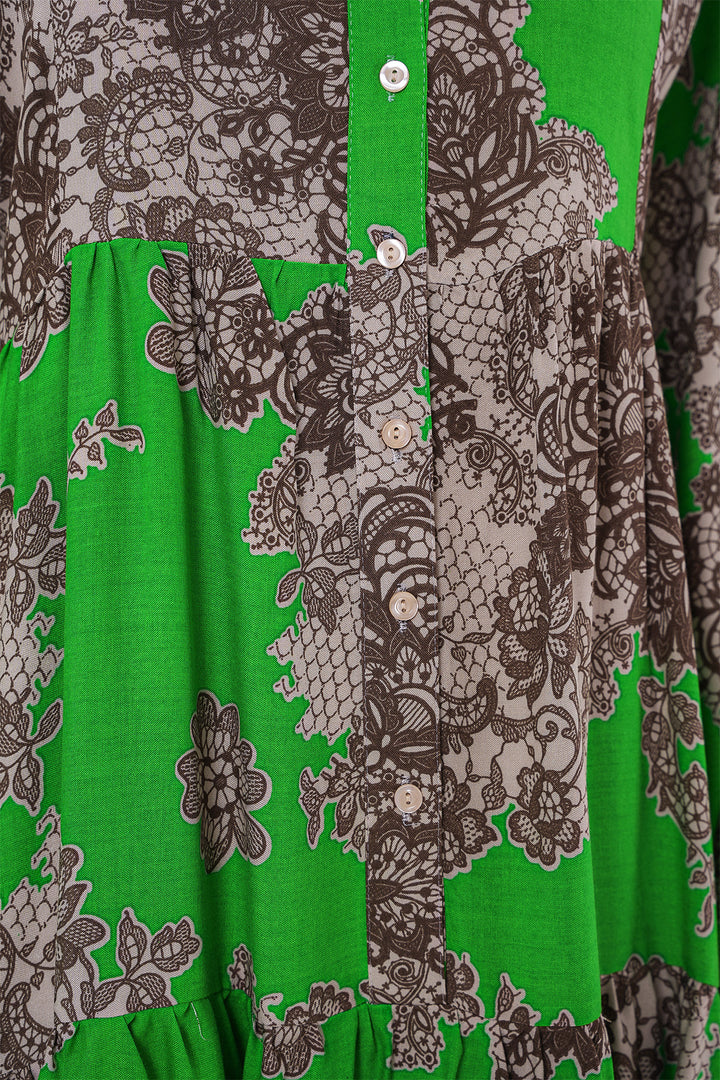 BGD Women Authentic Patterned Hijab Dress - Black - Green - Celle
