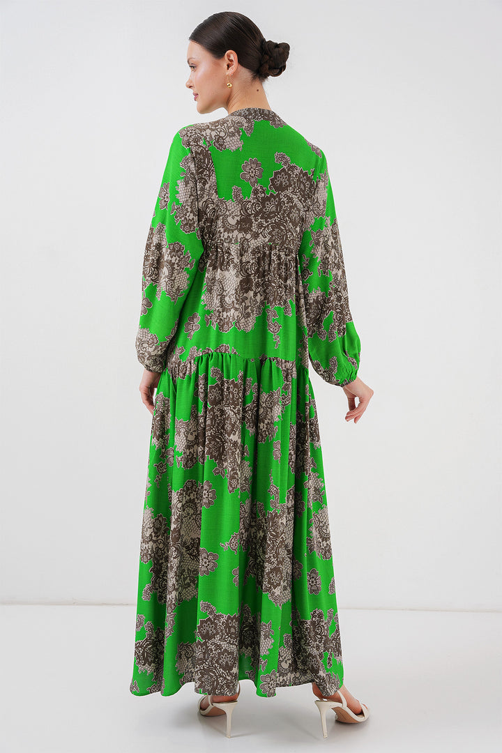 BGD Women Authentic Patterned Hijab Dress - Black - Green - Celle