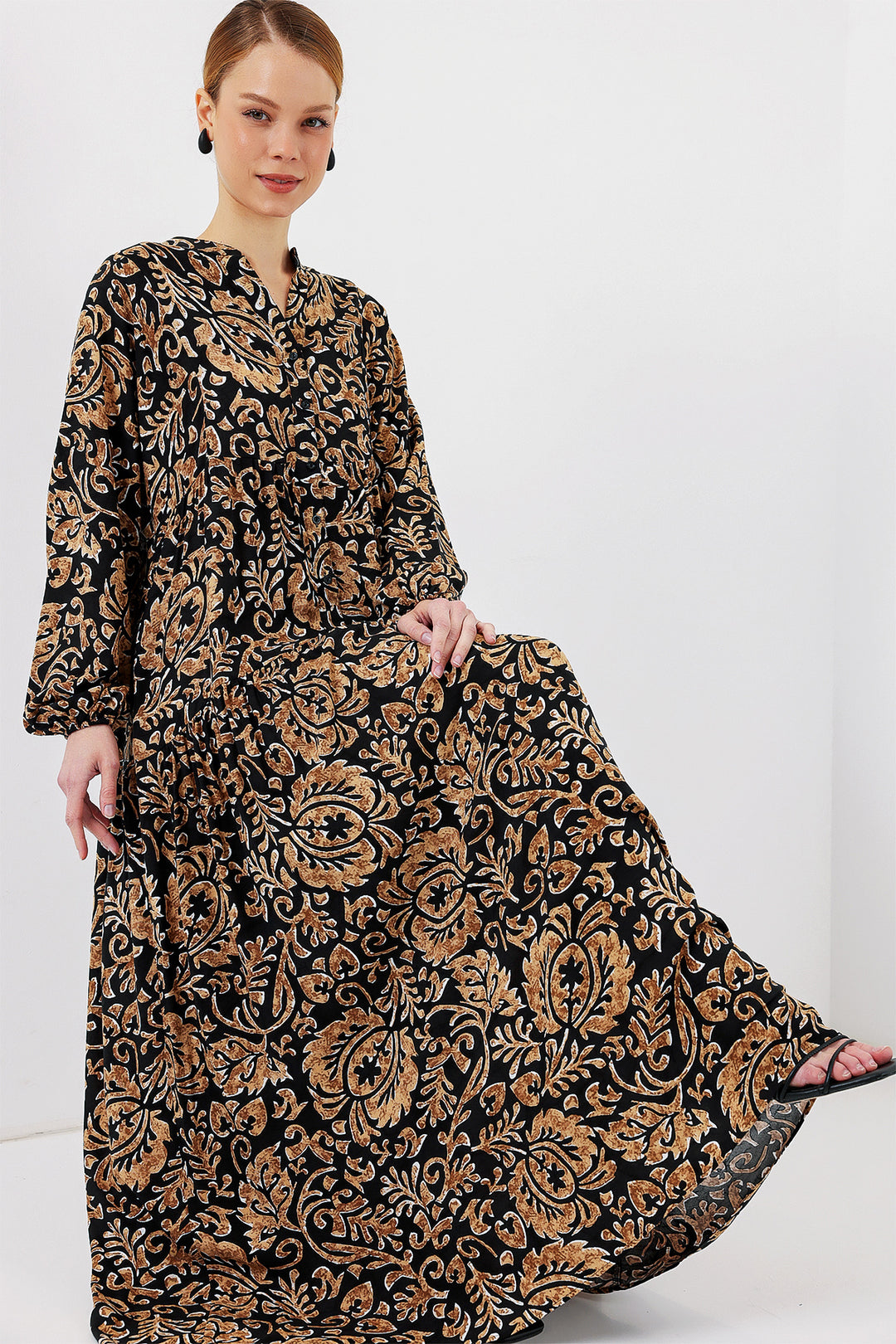 BGD Women Authentic Patterned Hijab Dress - Black10 - Adelanto