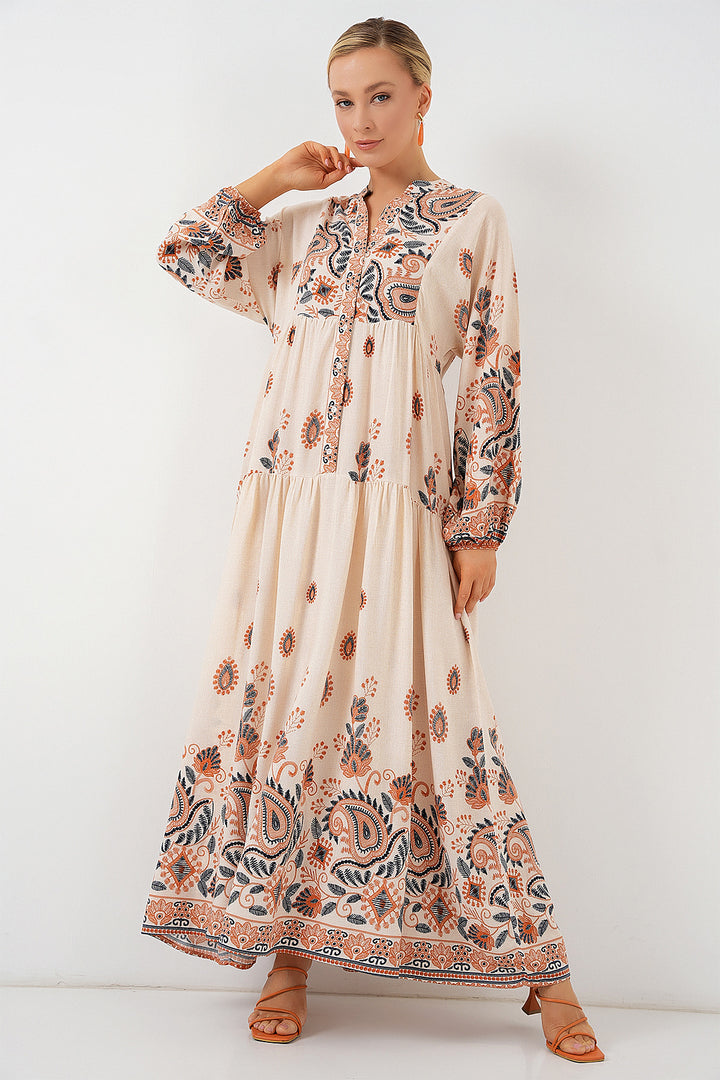 BGD Women Authentic Patterned Hijab Dress - ORANGE 1 - El Paso