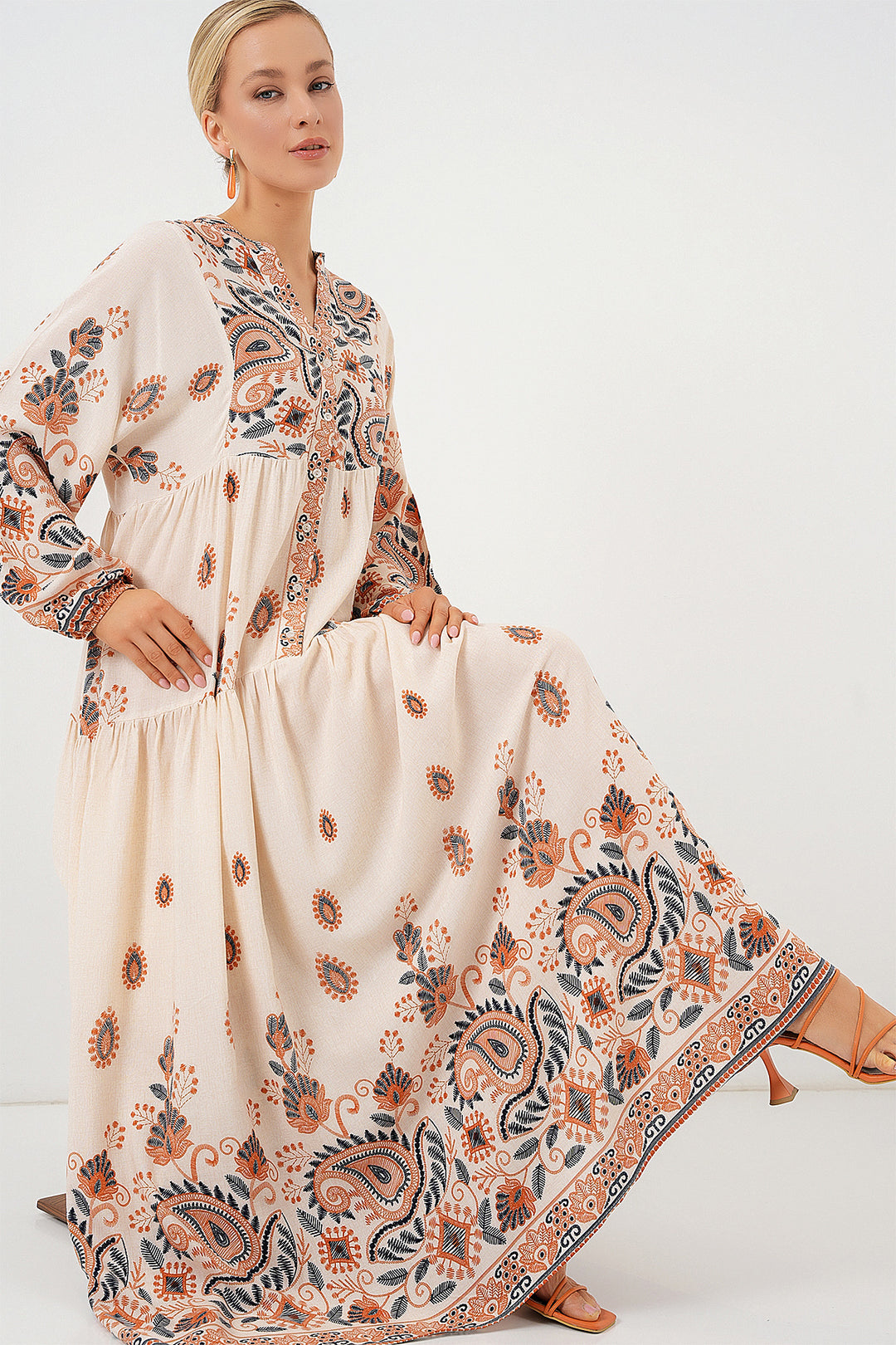 BGD Women Authentic Patterned Hijab Dress - ORANGE 1 - El Paso