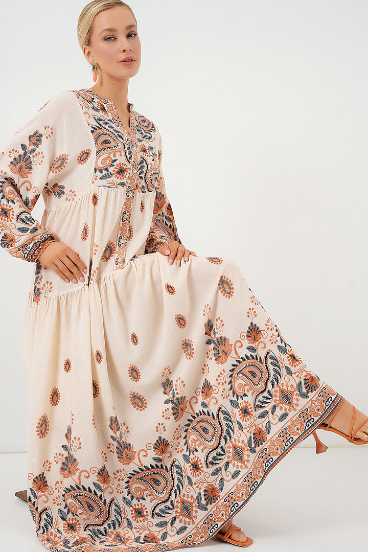 BGD Women Authentic Patterned Hijab Dress - ORANGE 1 - El Paso