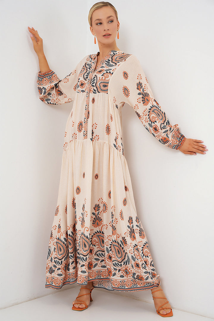 BGD Women Authentic Patterned Hijab Dress - ORANGE 1 - El Paso