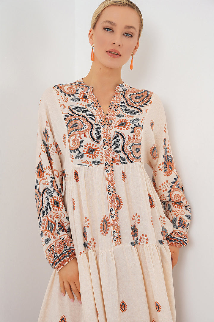 BGD Women Authentic Patterned Hijab Dress - ORANGE 1 - El Paso