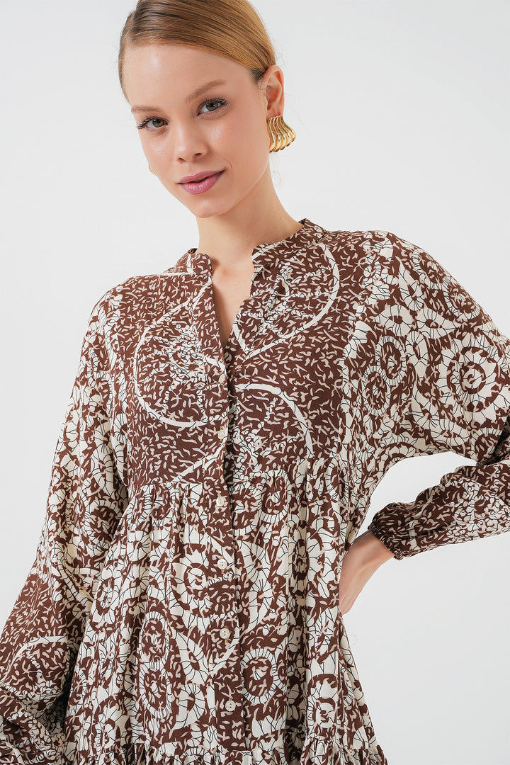 BGD Women Authentic Patterned Hijab Dress - Dark Brown - Sarnia