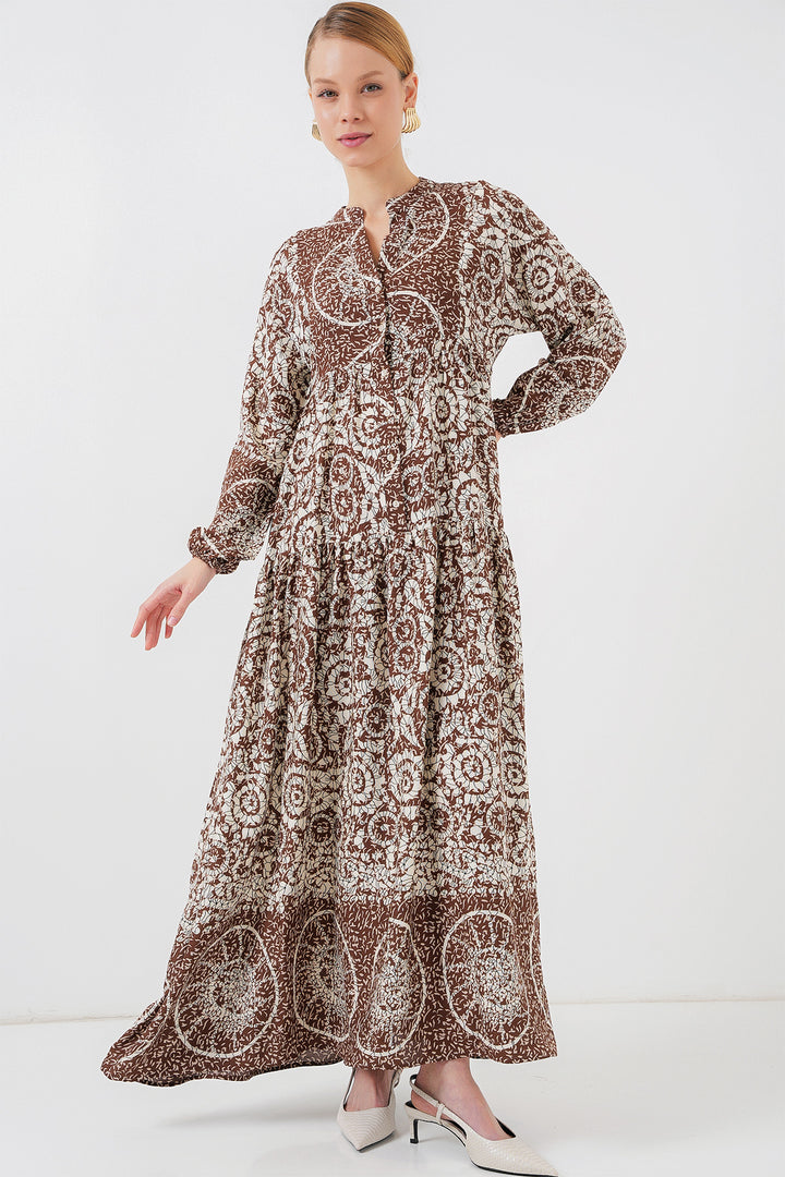 BGD Women Authentic Patterned Hijab Dress - Dark Brown - Sarnia