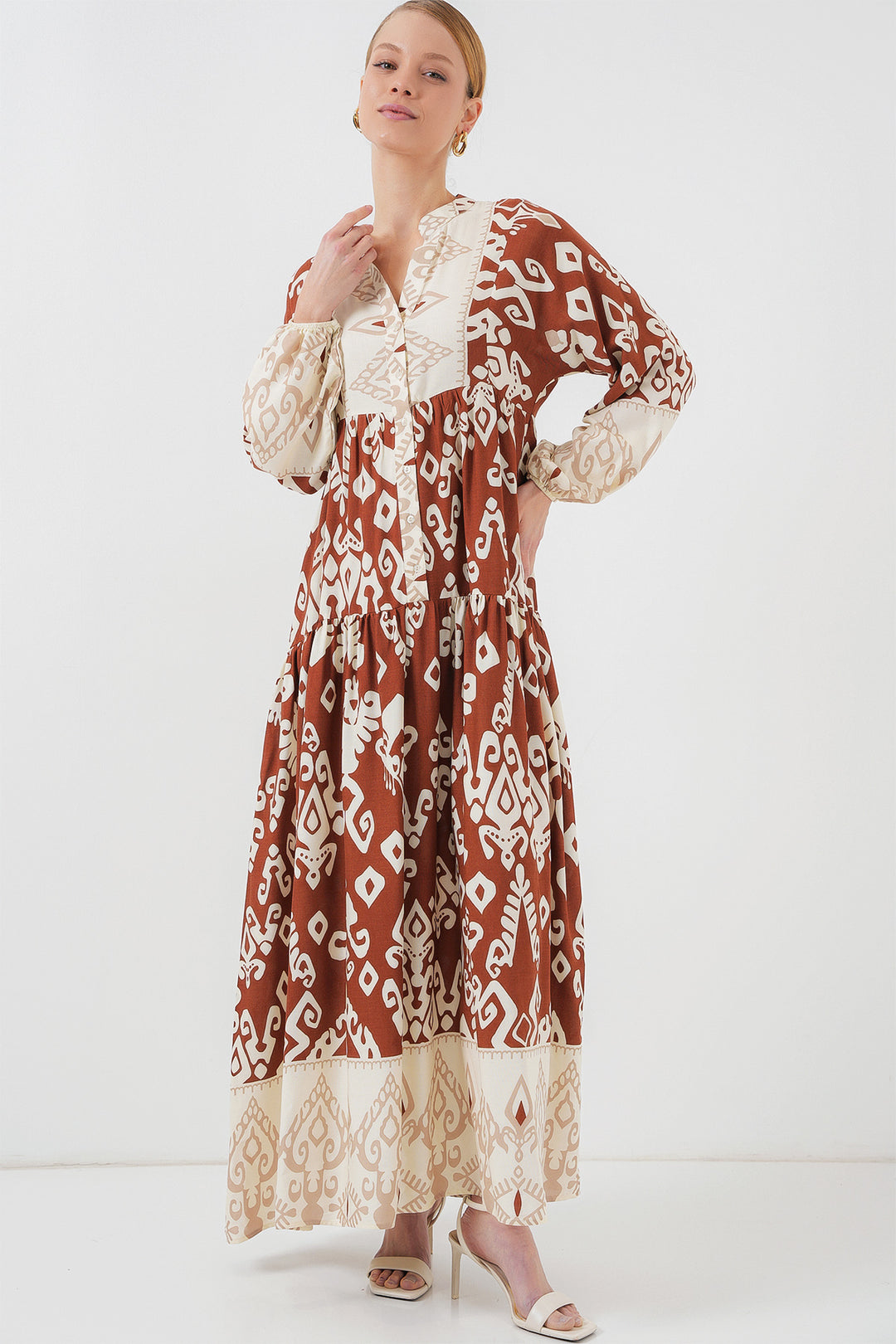 BGD Women Authentic Patterned Hijab Dress - Y.Terracotta - Heerhugowaard