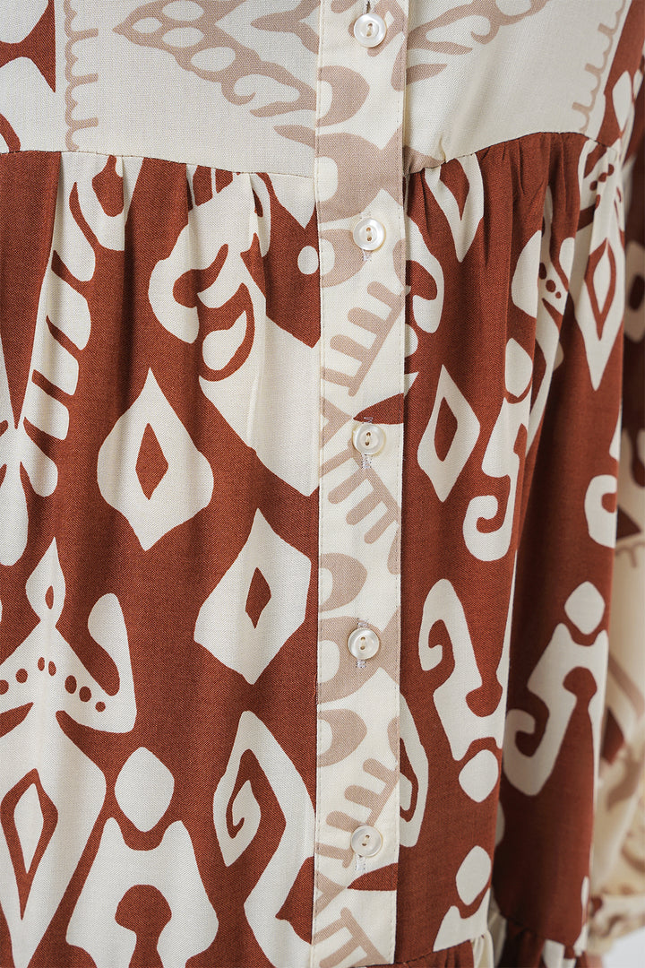 BGD Women Authentic Patterned Hijab Dress - Y.Terracotta - Heerhugowaard