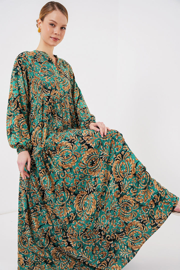 BGD Women Authentic Patterned Hijab Dress - Y. Water Green - Bozeman