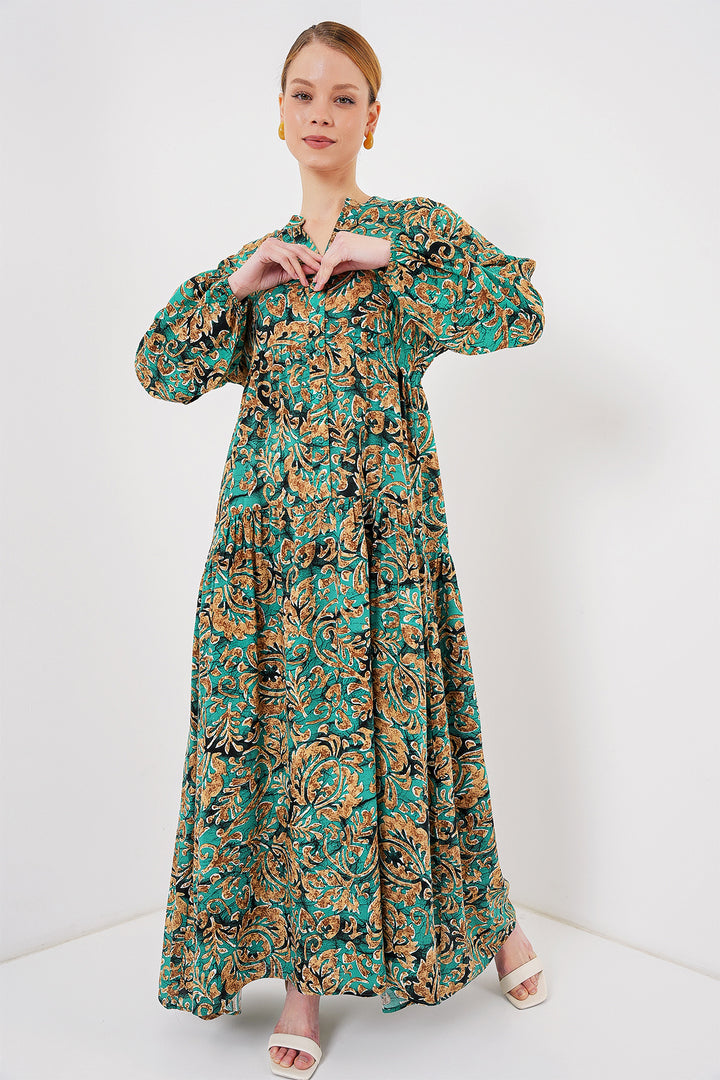 BGD Women Authentic Patterned Hijab Dress - Y. Water Green - Bozeman