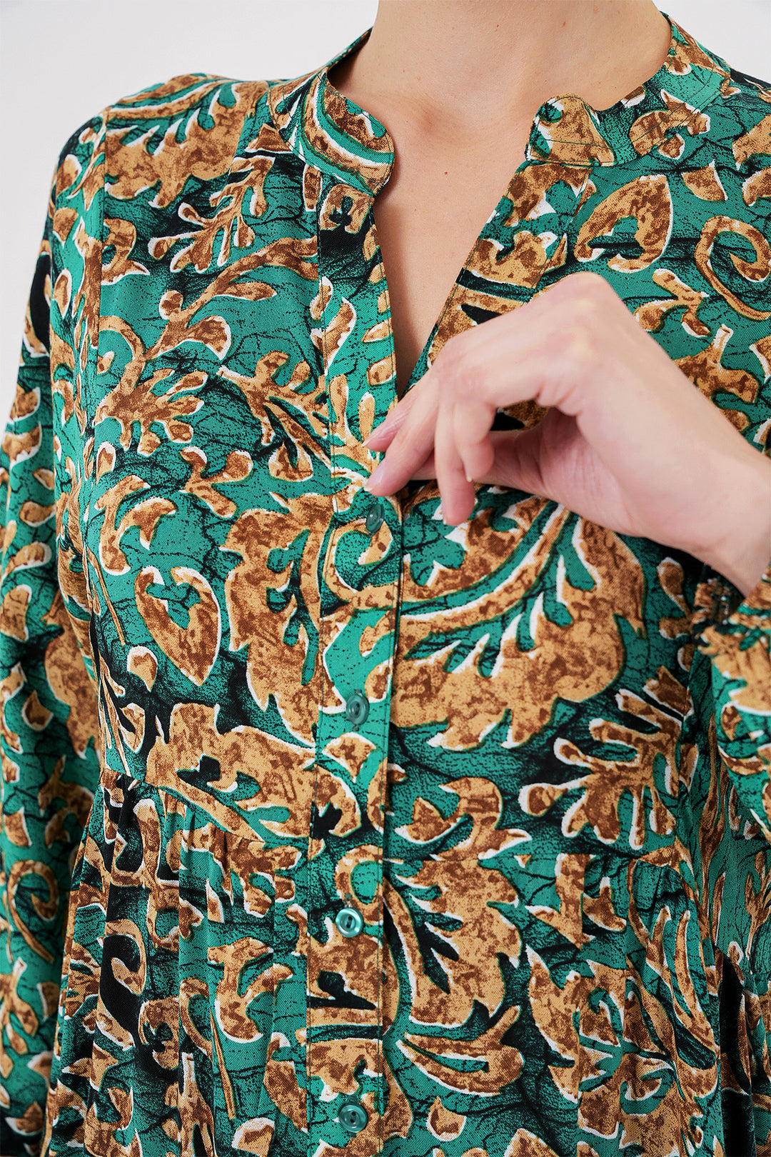 BGD Women Authentic Patterned Hijab Dress - Y. Water Green - Bozeman