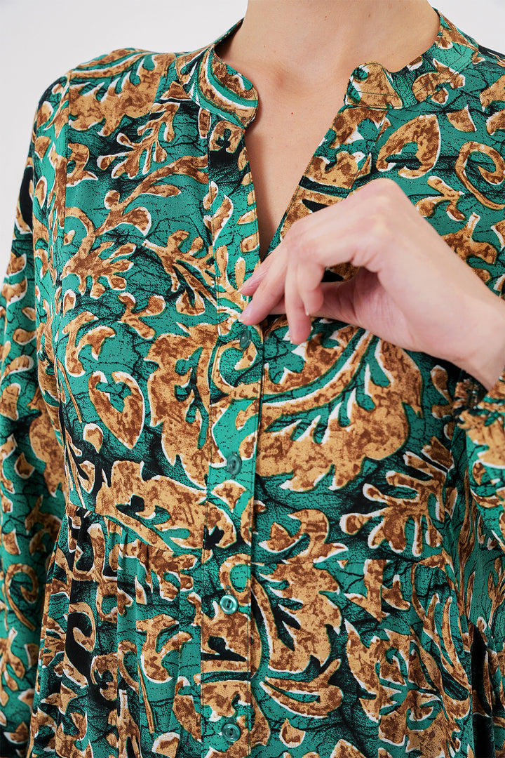 BGD Women Authentic Patterned Hijab Dress - Y. Water Green - Bozeman