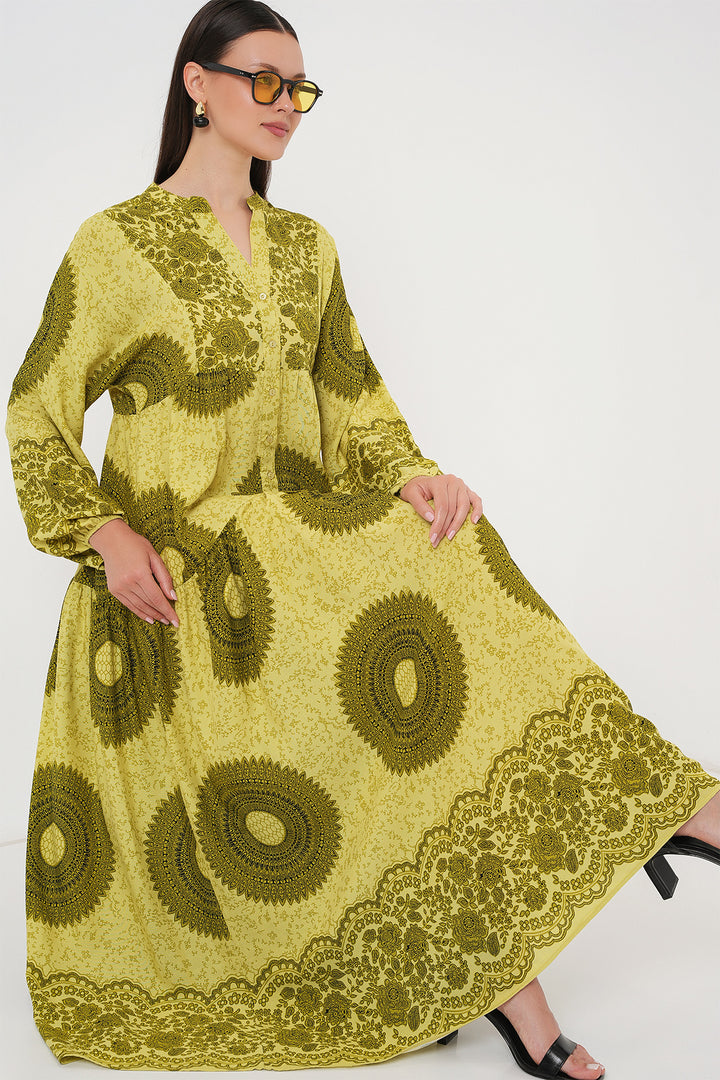 BGD Women Authentic Patterned Hijab Dress - Olive Green 2 - Makiivka