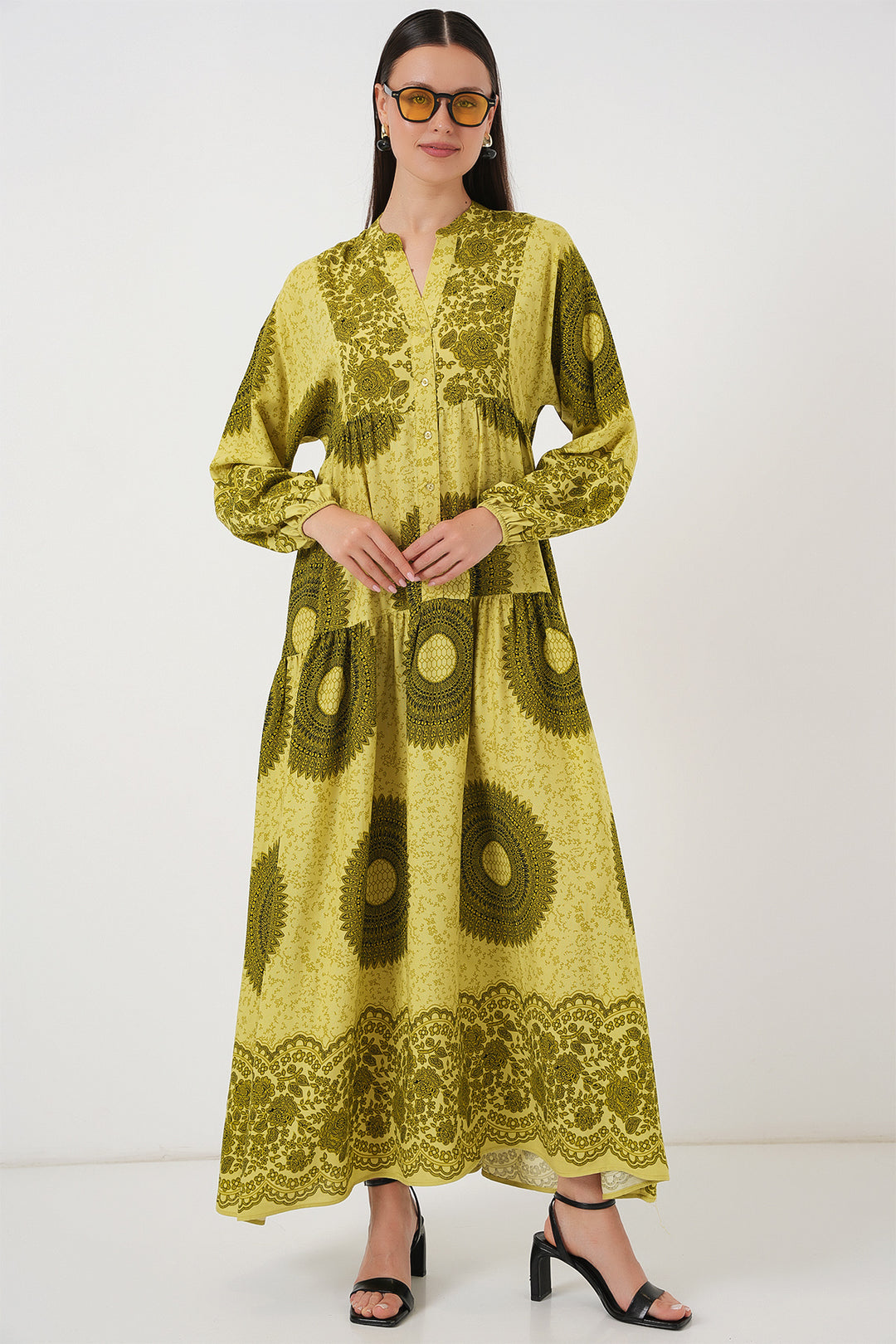 BGD Women Authentic Patterned Hijab Dress - Olive Green 2 - Makiivka
