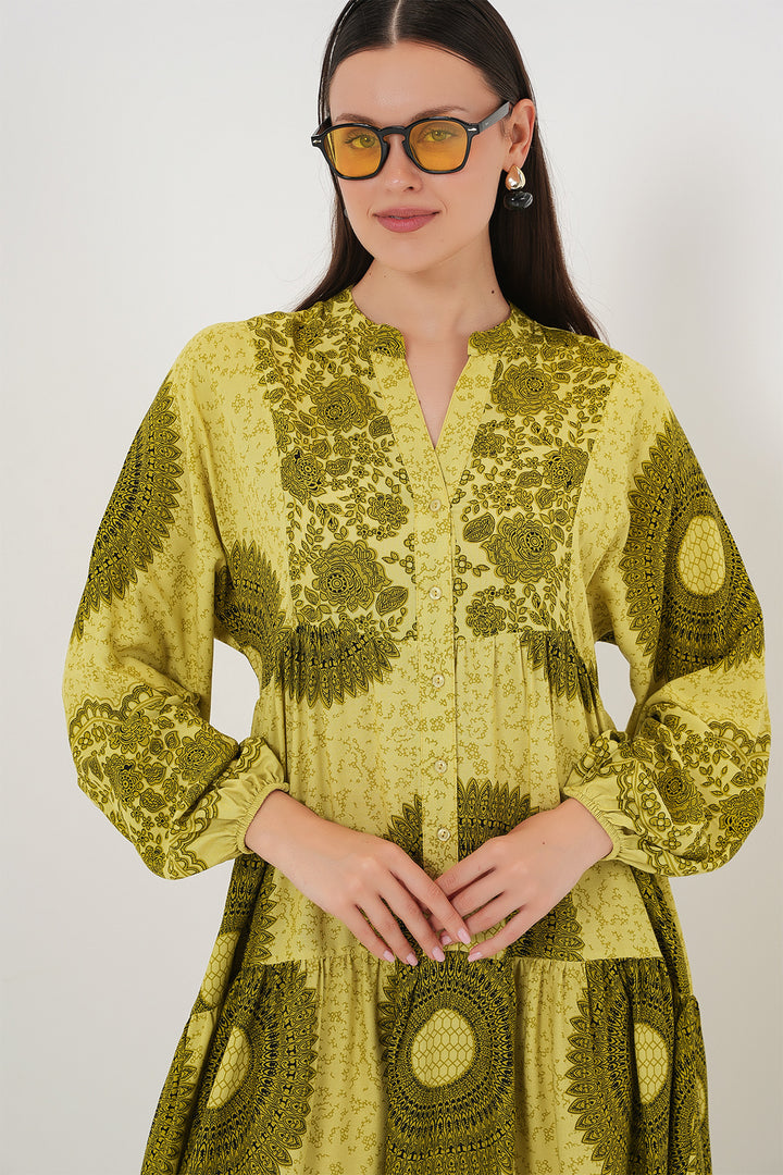 BGD Women Authentic Patterned Hijab Dress - Olive Green 2 - Makiivka