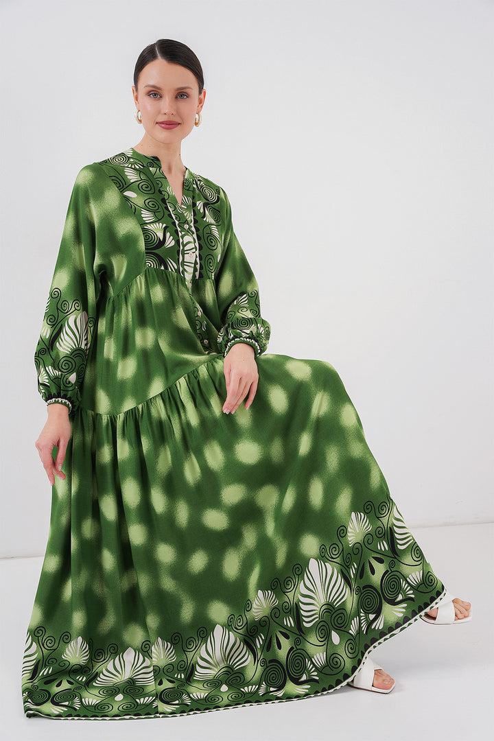 BGD Women Authentic Patterned Hijab Dress - Green 6 - Bettendorf