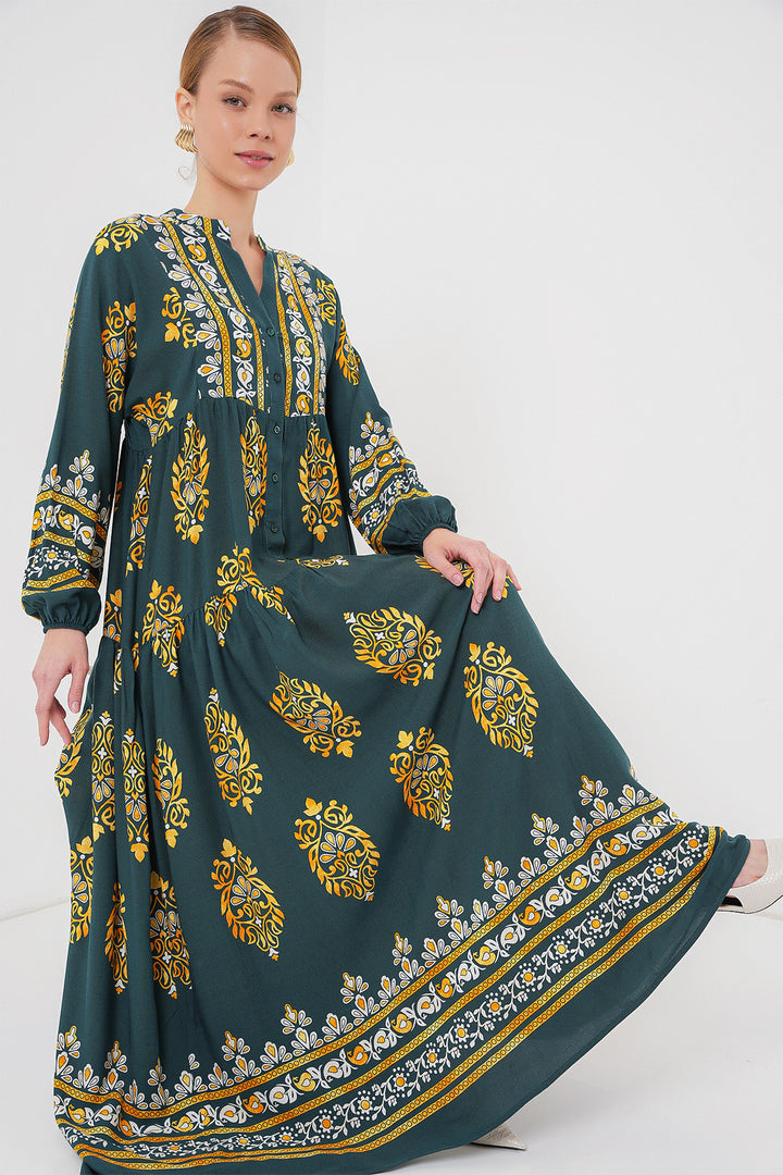 BGD Women Authentic Patterned Hijab Dress - Green 7 - Foggia