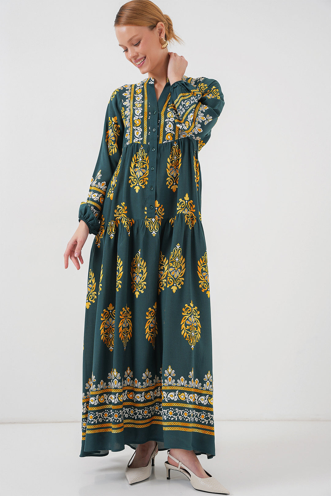 BGD Women Authentic Patterned Hijab Dress - Green 7 - Foggia