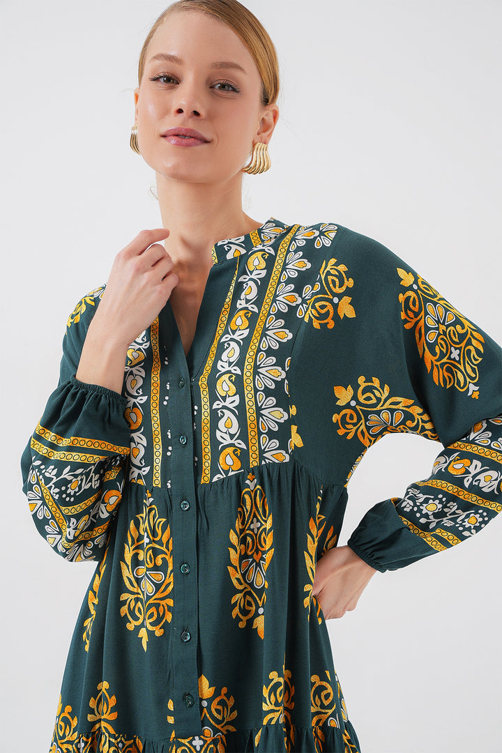 BGD Women Authentic Patterned Hijab Dress - Green 7 - Foggia