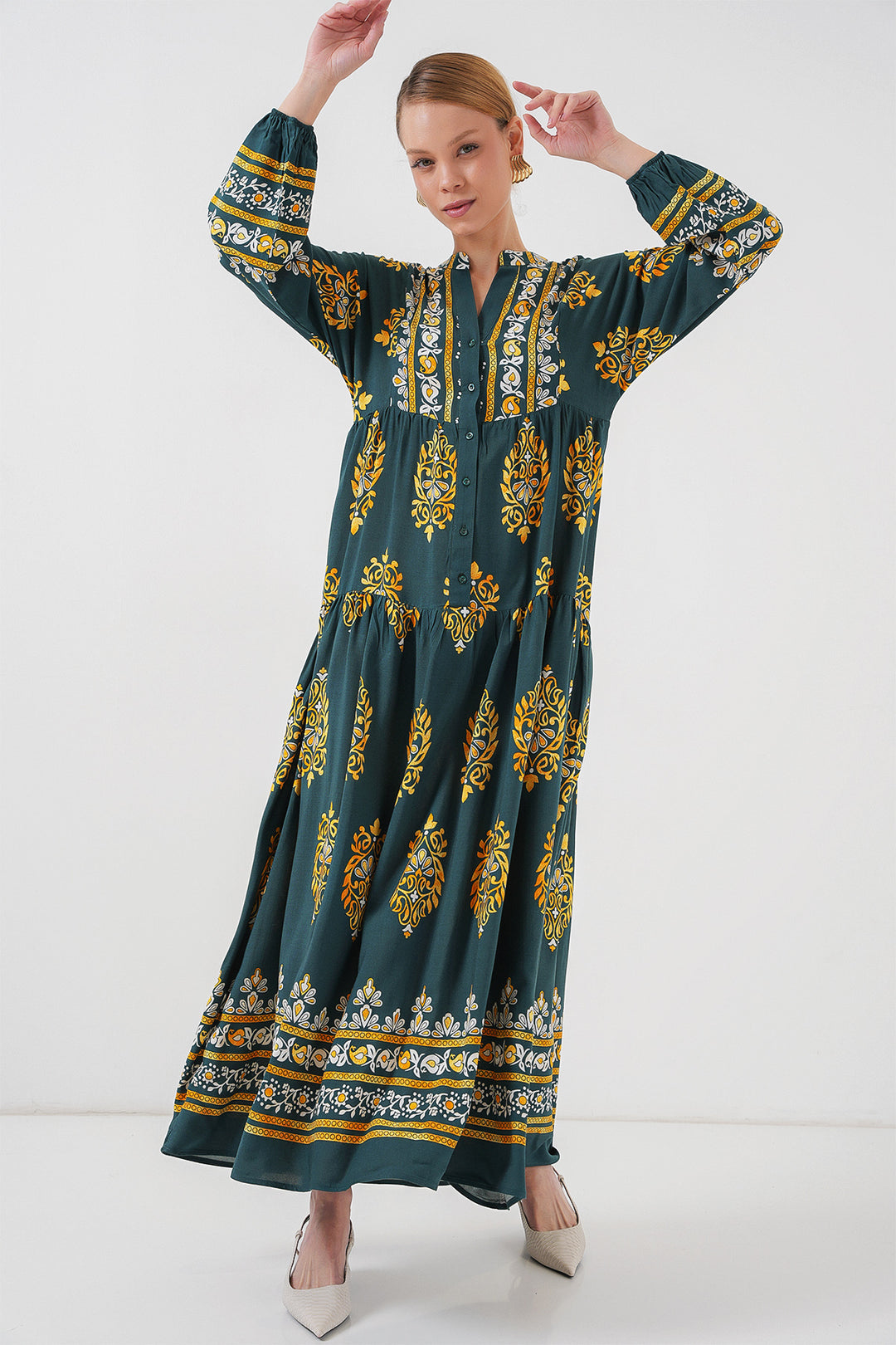 BGD Women Authentic Patterned Hijab Dress - Green 7 - Foggia