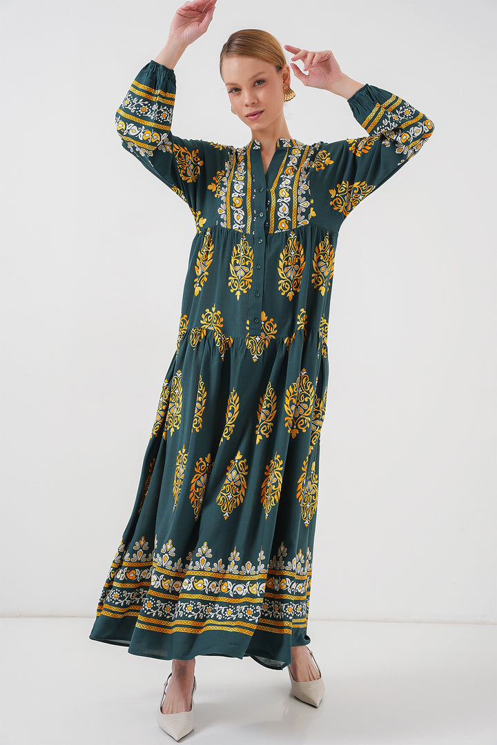 BGD Women Authentic Patterned Hijab Dress - Green 7 - Foggia