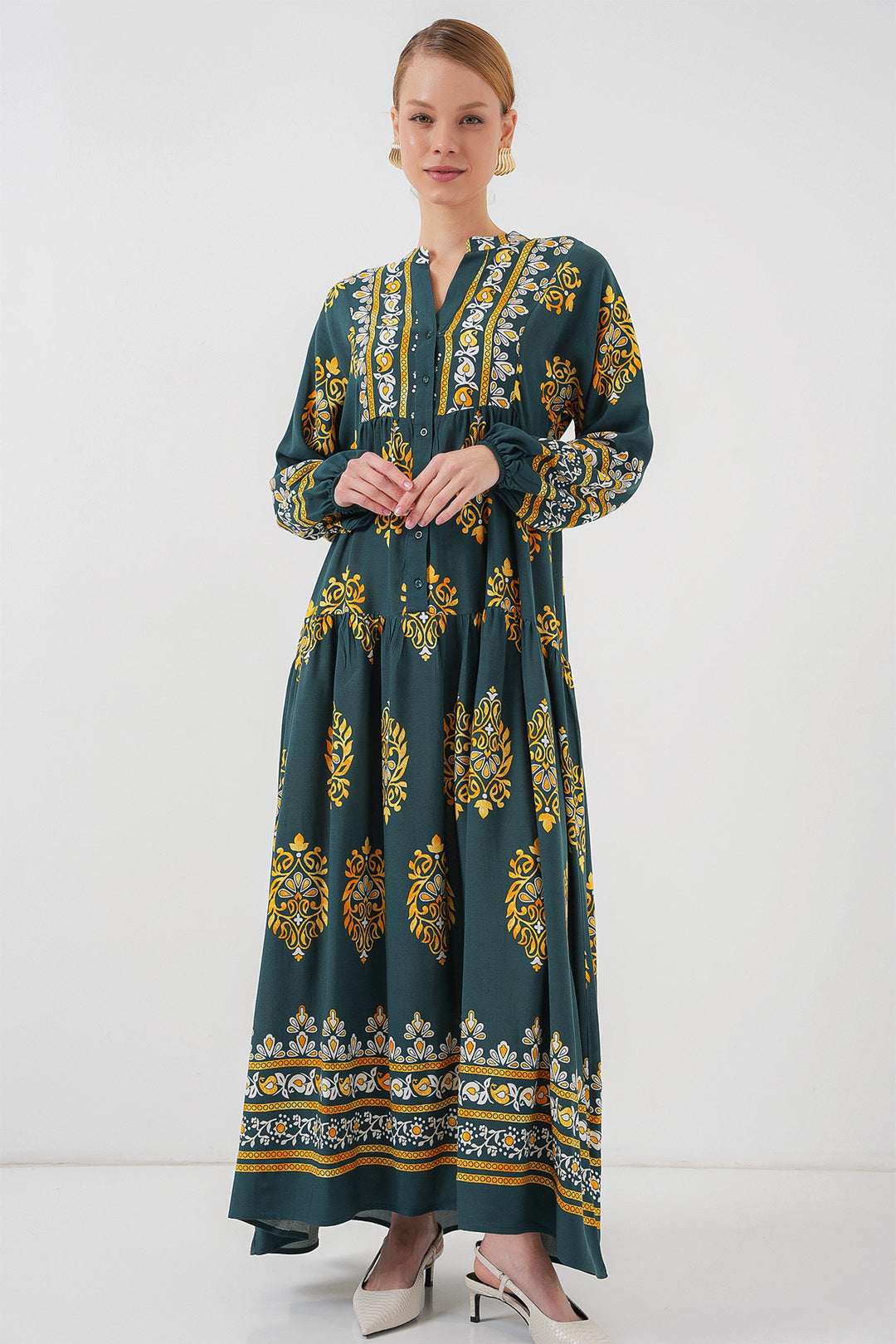BGD Women Authentic Patterned Hijab Dress - Green 7 - Foggia