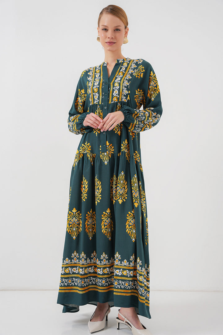 BGD Women Authentic Patterned Hijab Dress - Green 7 - Foggia
